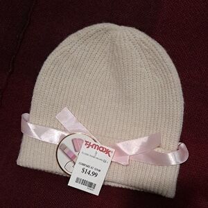 Califonia Sunshine Pink Ribbon Cream Knit Hat. Hat Only